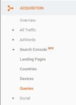 Google Analytics - Aquisition Search Console