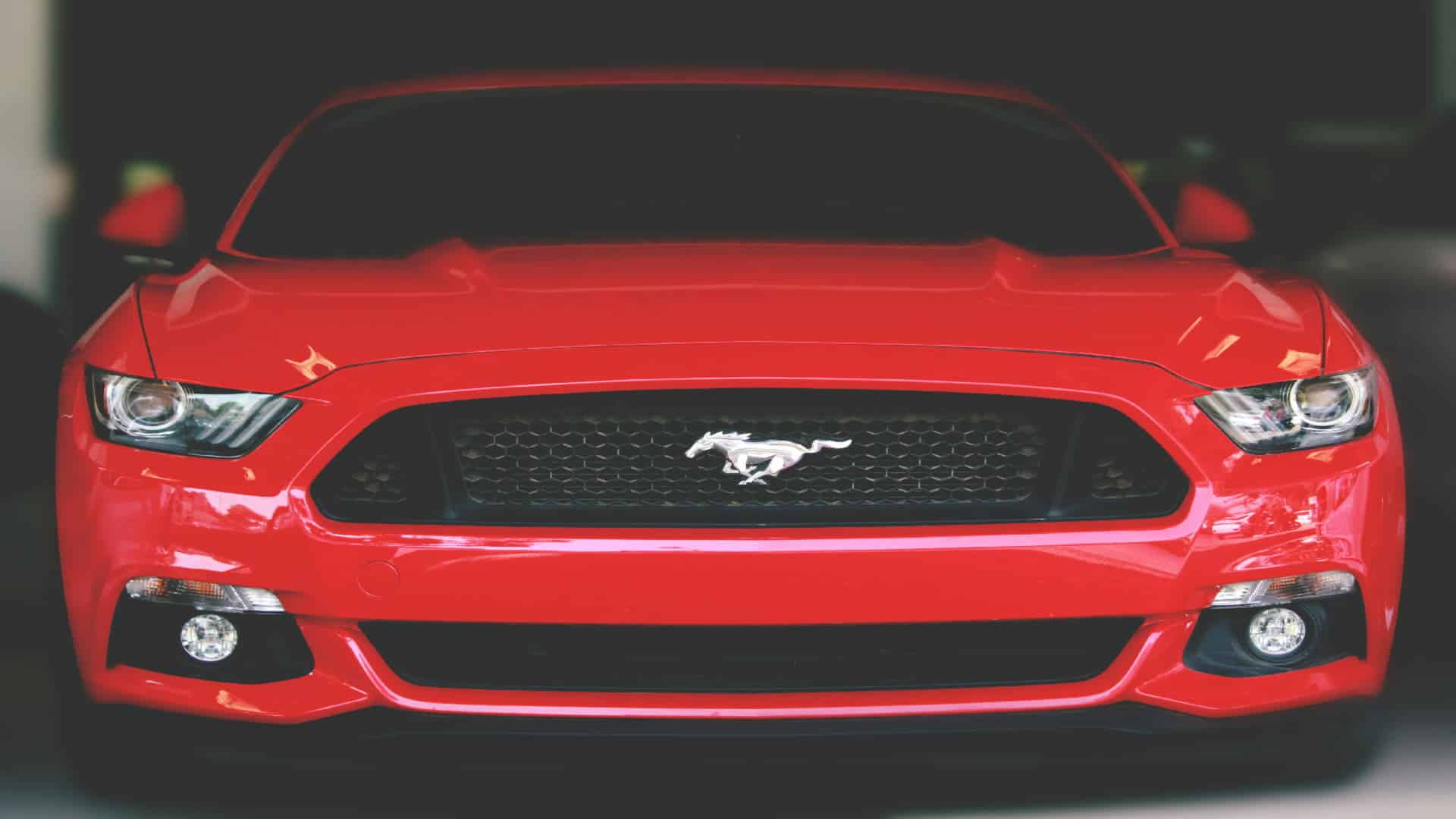 Red Ford Mustang car front view for Mitsubishi catalytic converter applications