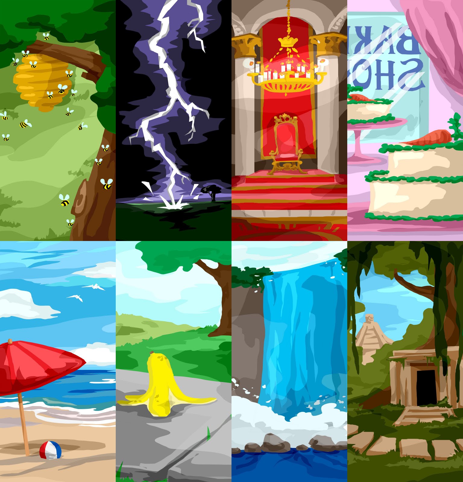 Environment illustrations for use in an interactive presentation for Girls, Inc