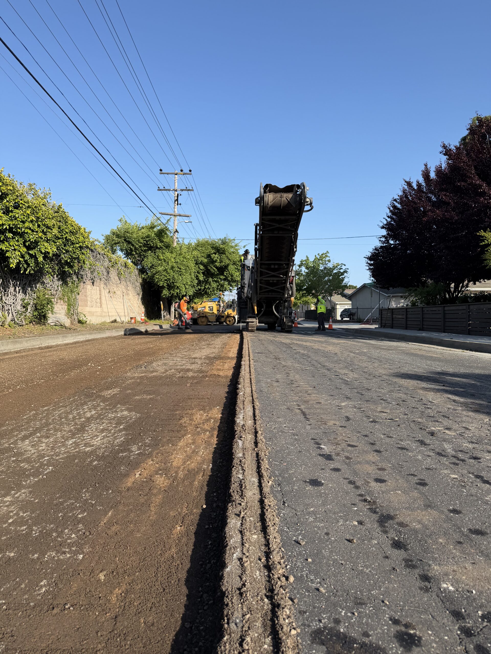 Grinding up the old asphalt.