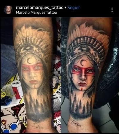 Cobertura de tatuagem de india India Com Lobo No Braco Projeto De Meia Manga Sombreada Feira Em Uma Secao Submundo
