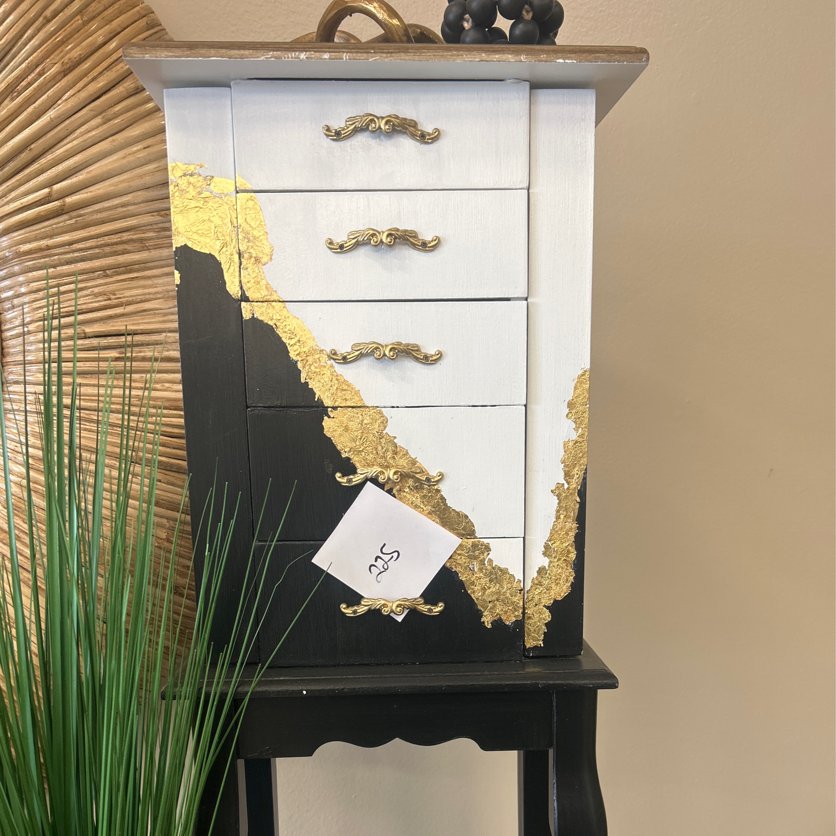 Black & White Jewelry Armoire w/ Gold Accents