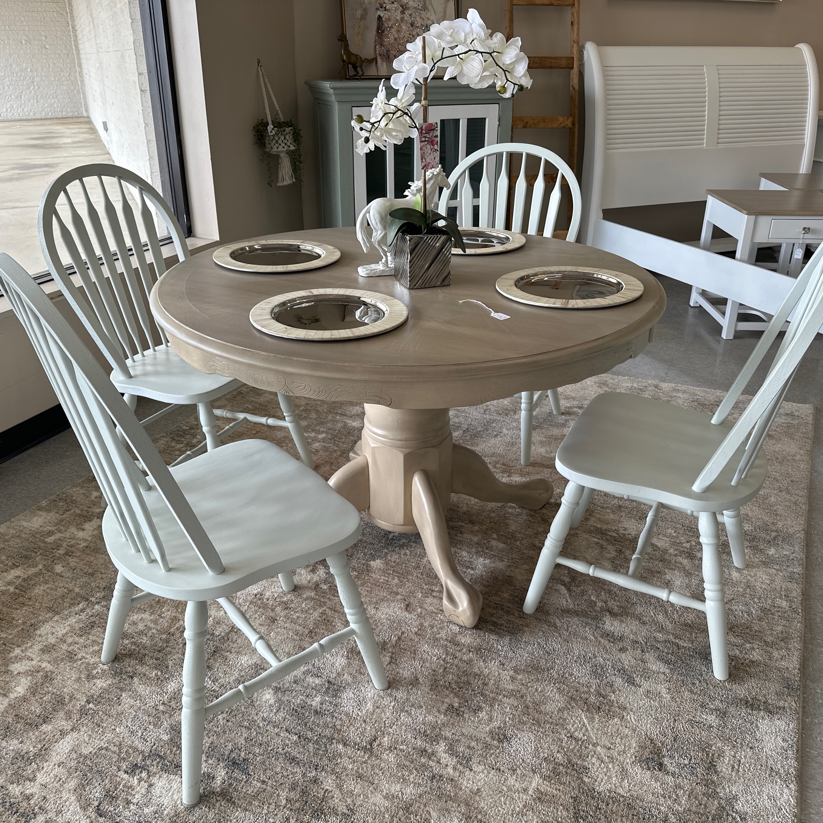 Driftwood Round Table w/ 4 Sea Salt Chairs