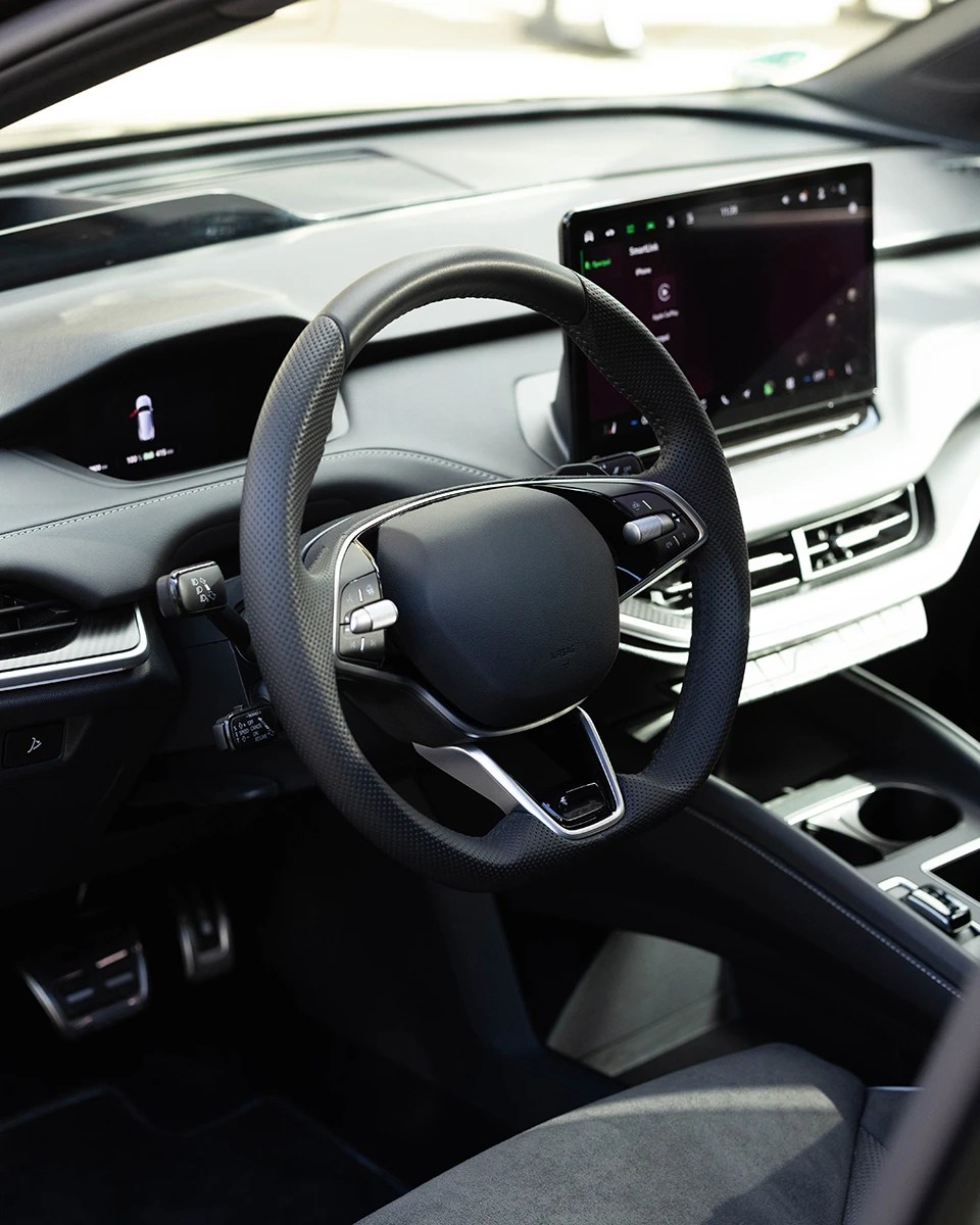 car interior and dashboard with overmolded electronics