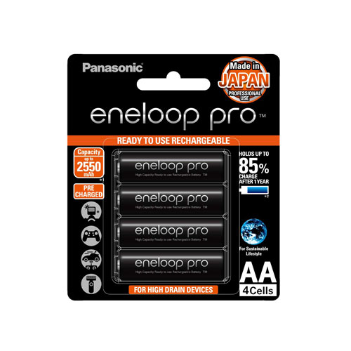 Panasonic eneloop pro AA Rechargeable Batteries (1.2V, 2550mAh, 4-Pack)