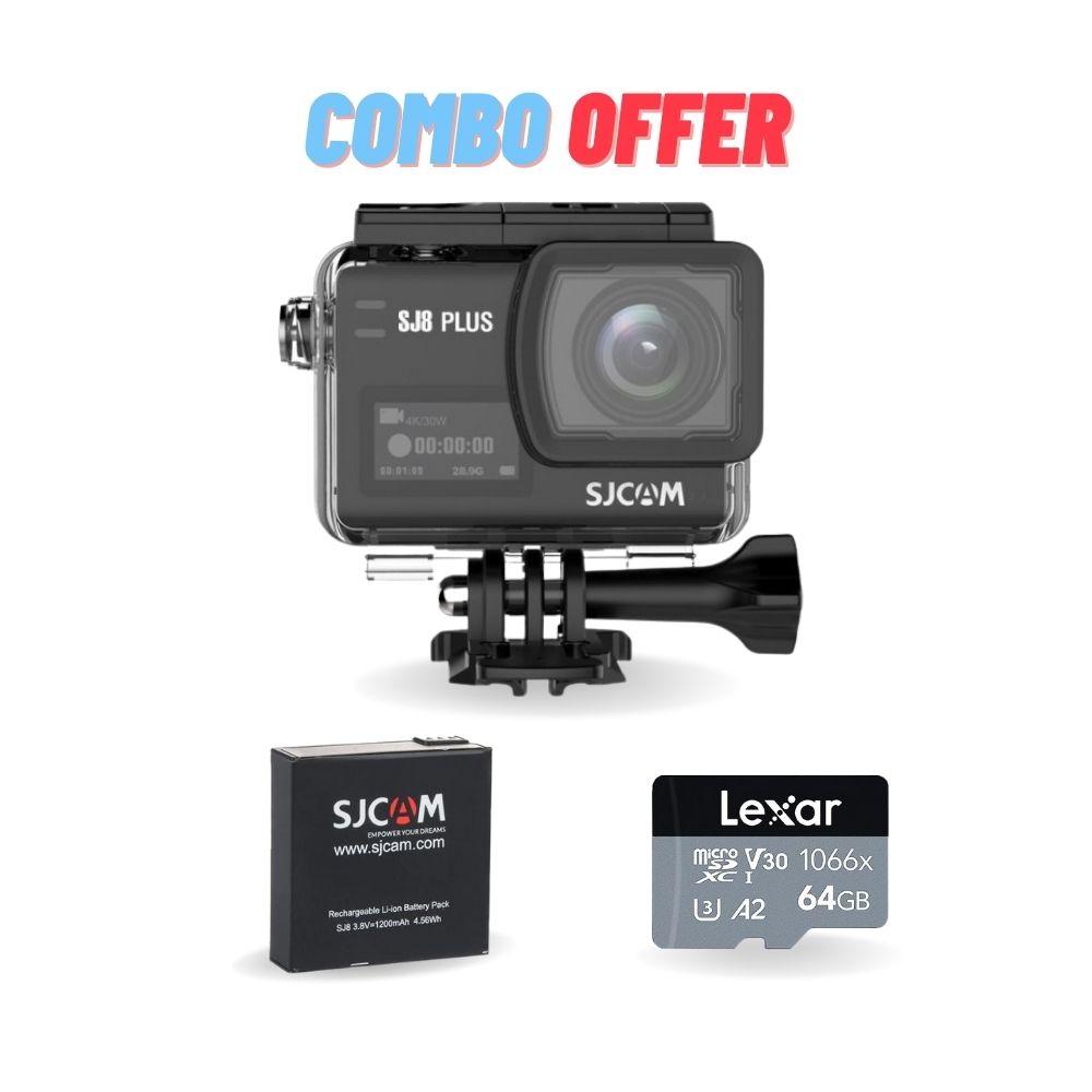 SJCAM SJ8 PLUS Action Camera + Lexar Professional 1066x 64GB microSDXC UHS-I Memory Card & SJCAM SJ8 Series Battery