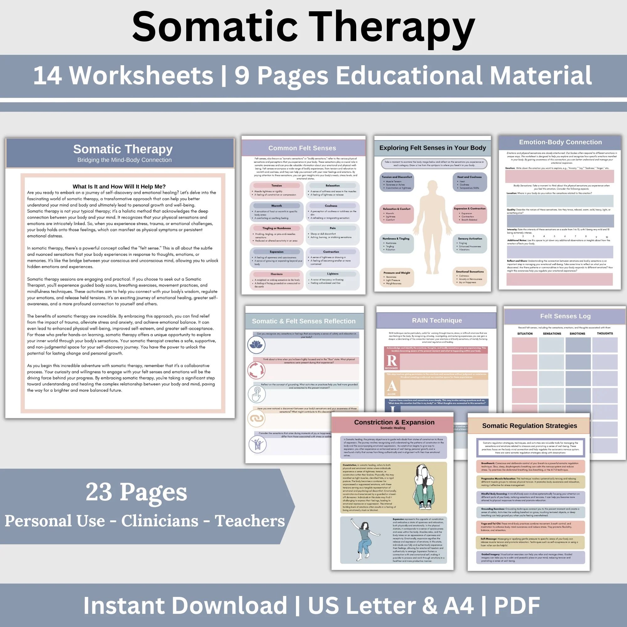 Somatic therapy worksheets & educational resources: unlock personal gr