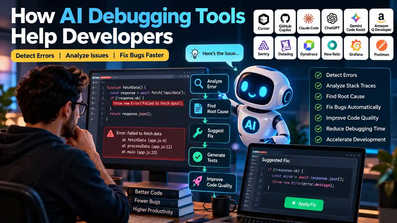 AI debugging tools helping developers find and fix code errors