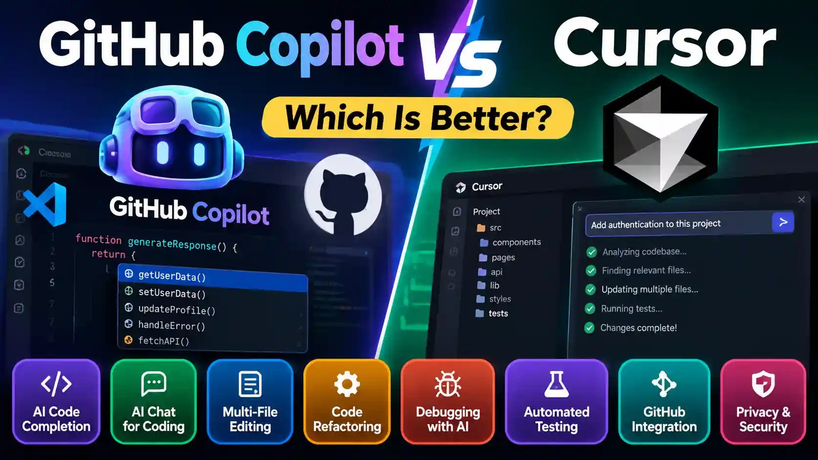 GitHub Copilot vs Cursor AI coding tools comparison