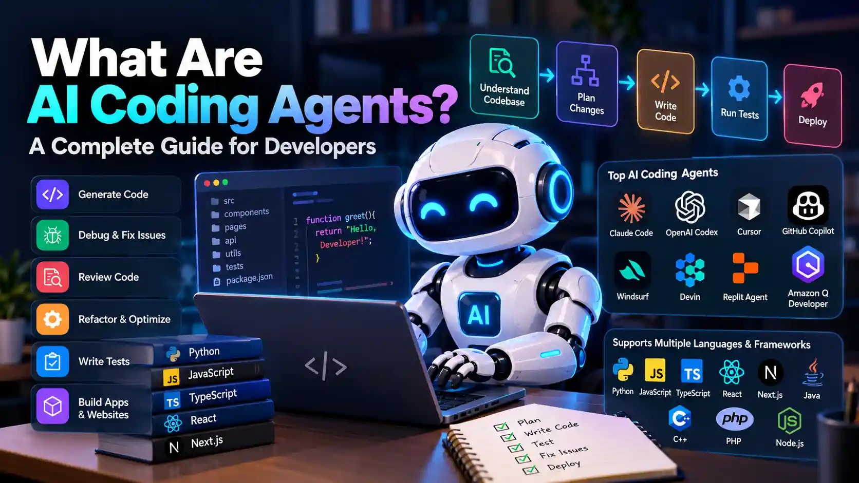 AI coding agents for code generation, debugging, and software development