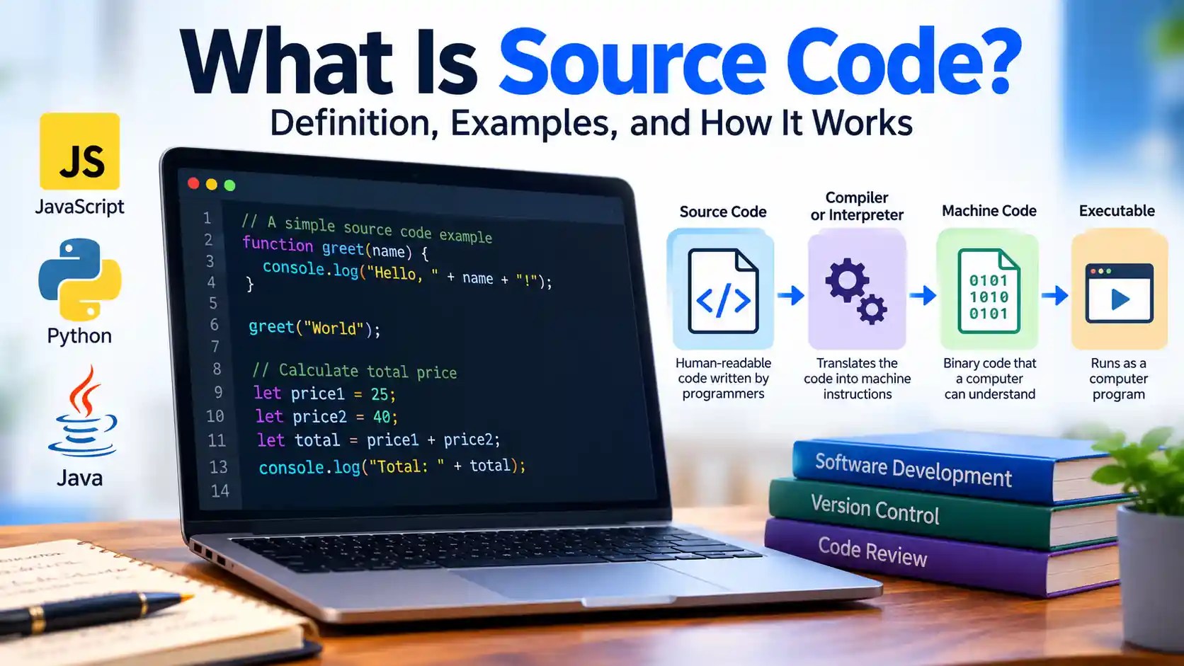 What is source code? JavaScript, Python, and Java source code example