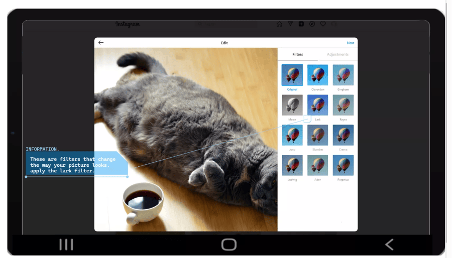 A photo filter application of the smartphone simulator