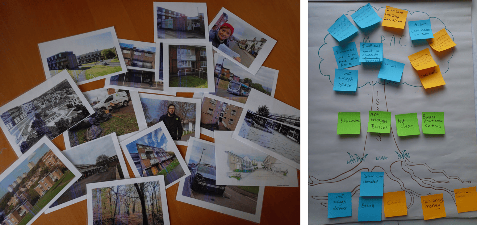 images showing the local neighbourhood and a problem tree diagram in use (with post its)