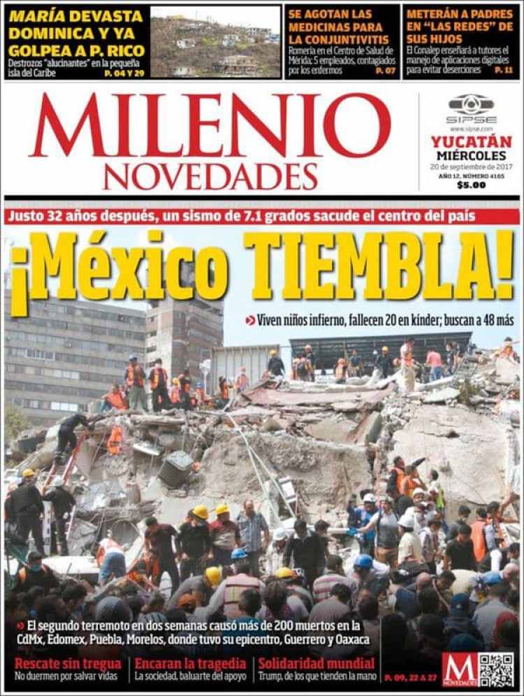 «Se repite la tragedia» los diarios de México, el día después del nuevo terremoto eju.tv «Se repite la tragedia» los diarios de México, el día después del nuevo terremoto eju.tv
