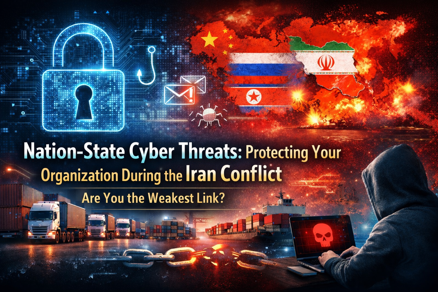 Business executive holding a document stamped “Claim Denied” while a cracked digital security shield and stormy city skyline symbolize cyber insurance claim rejection due to governance and security gaps.