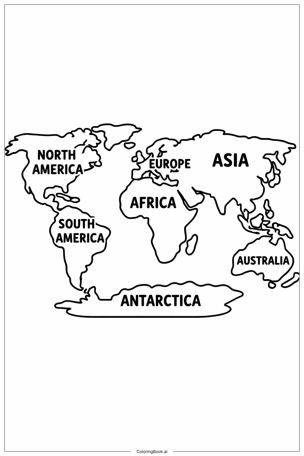 World Map With Simple Labels Coloring Page Free PDF PNG Printable World Map With Simple Labels 