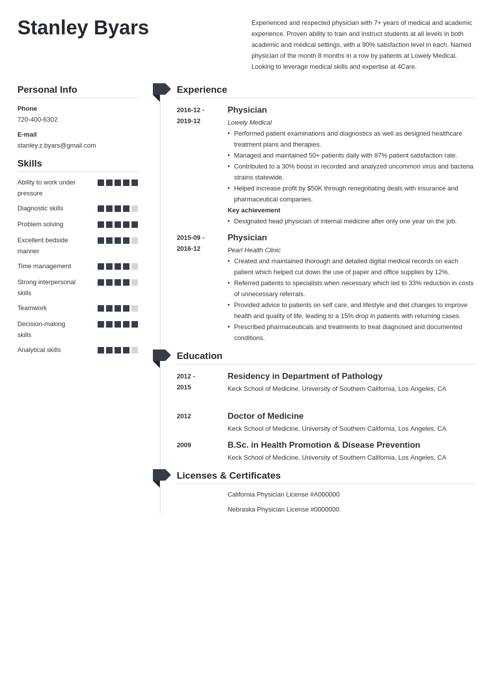 Physician Cv Example Curriculum Vitae Template