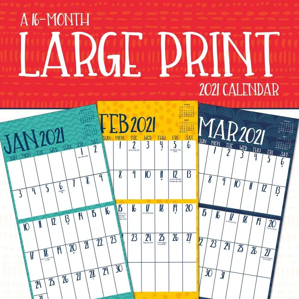 Large print wall calendar