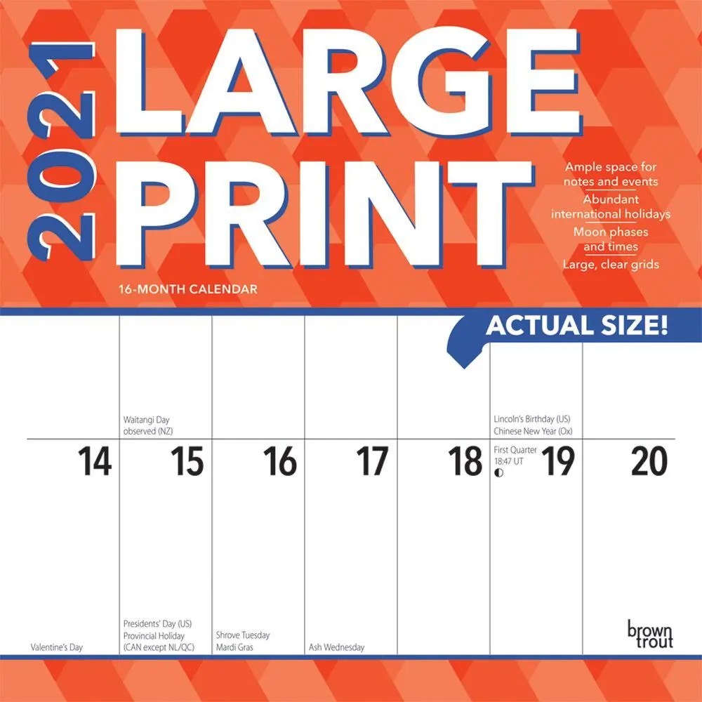 Large print wall calendar