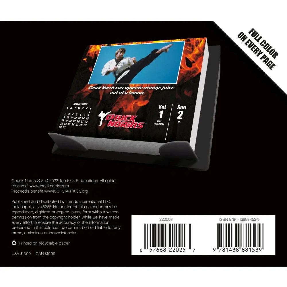 Chuck Norris 2022 Desk Calendar Calendars DateWorks 2022 Day-at-a-Time Box Calendars have page-a-day designs with Saturday and Sunday combined to create weekend pages.