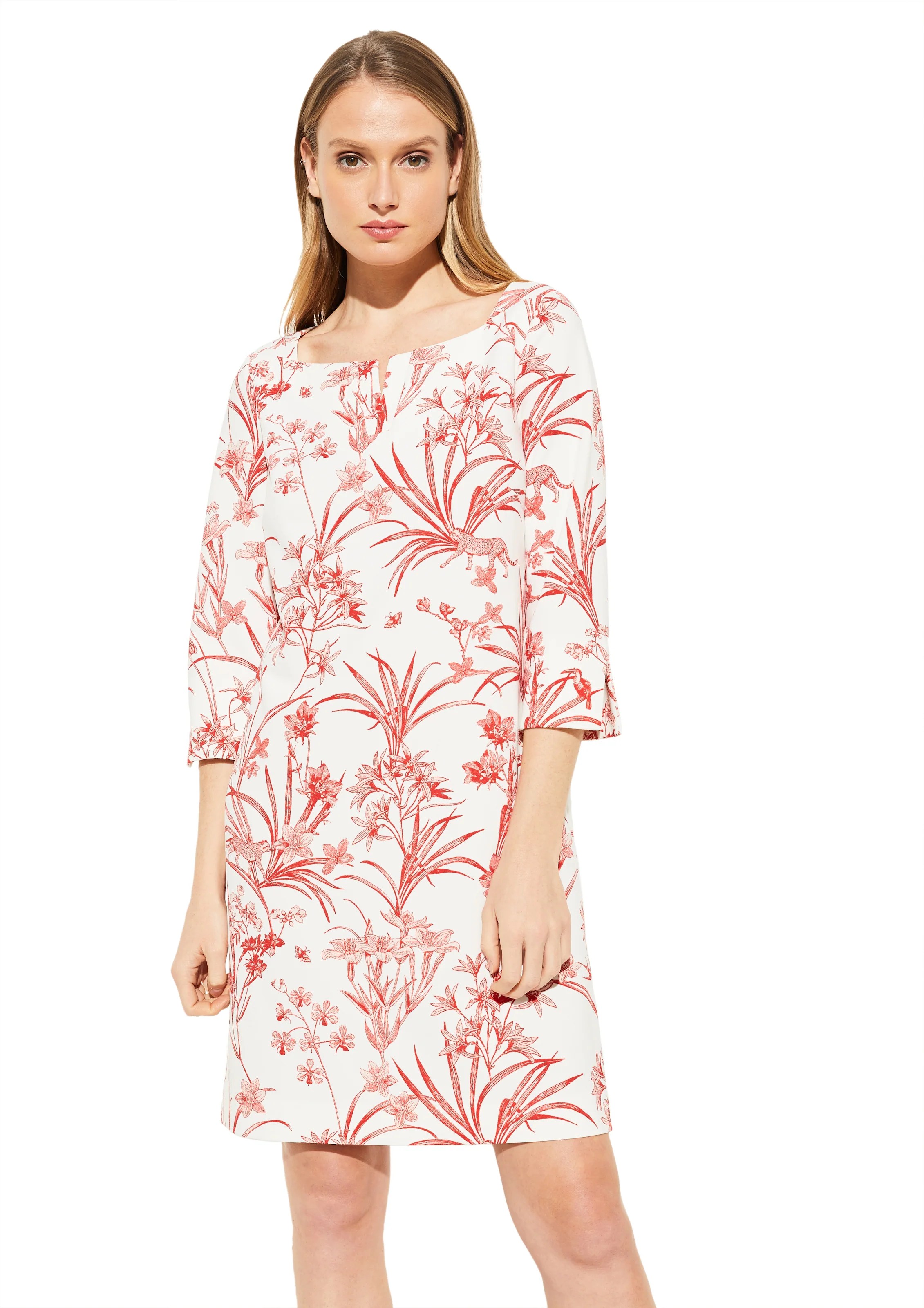 Comma Kleid In Creme Hellrot Dunkelrot Weiss About You