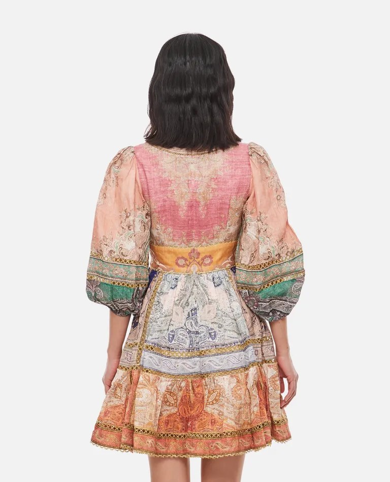 Zimmermann anneke lantern linen mini dress in rose