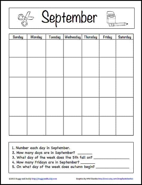 september learning calendar for kids free printable buggy and buddy