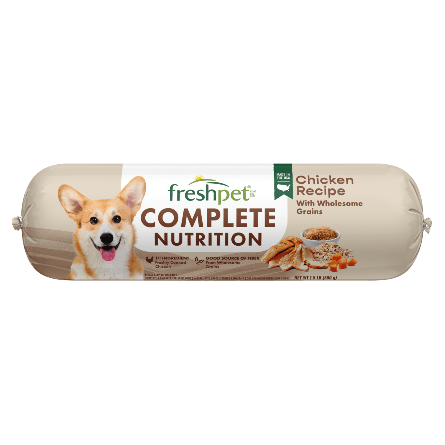 Freshpet® complete nutrition chicken recipe with wholesome grains