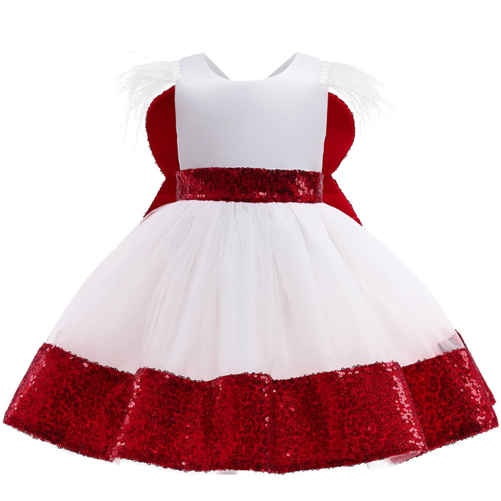 Wholesale Girls Dress Christmas Sleeveless Bowknot Net Yarn Dress For 3 6 Years Old Kids Red 120cm From China