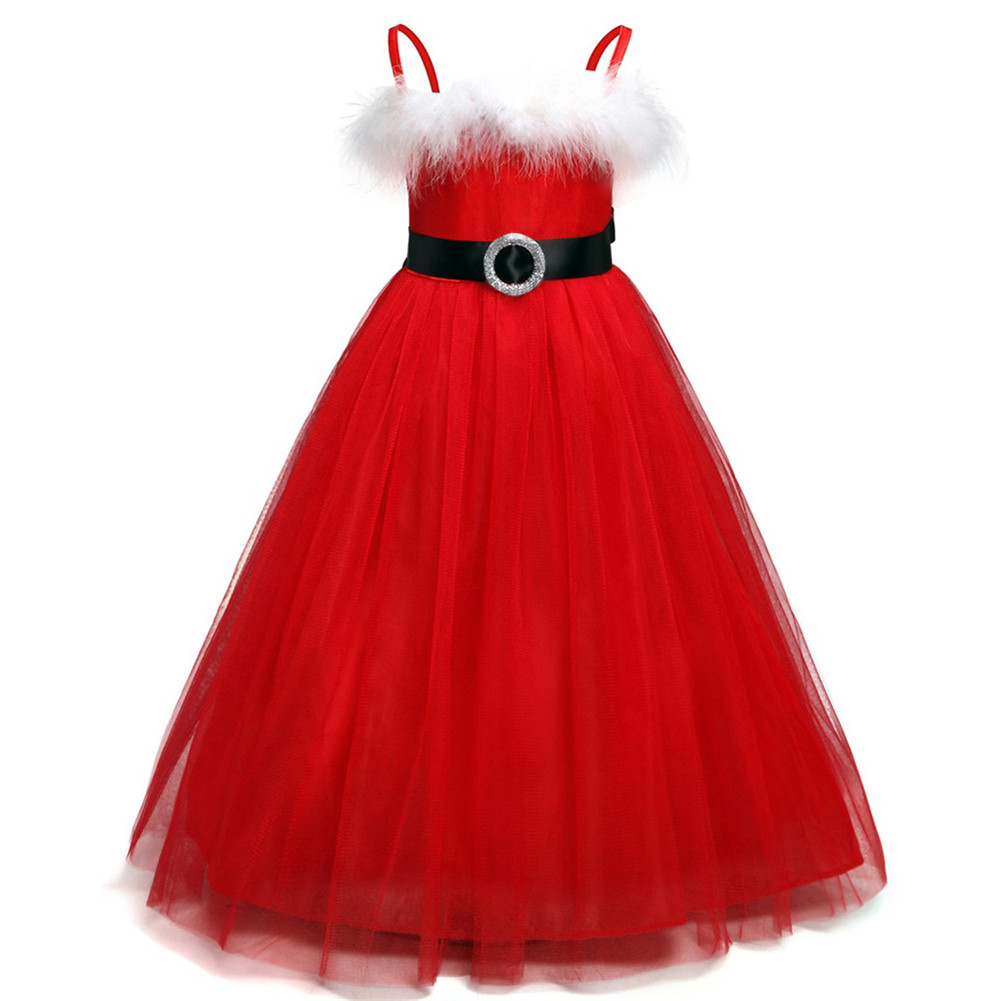 Wholesale Girl Dress Christmas Solid Color Suspender Dress For 2 7 Years Old Kids Red 140cm From China