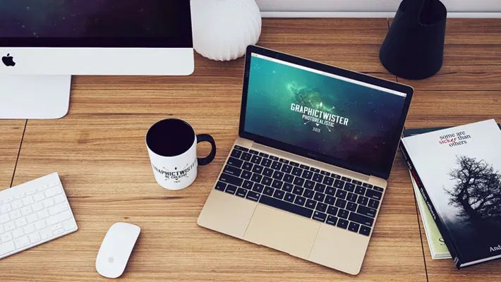 Retina Macbook Workspace Mockup Css Author - Abstract Designs - Elegant Desktop Collection