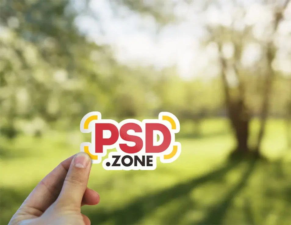 Presenting the logo or any artwork to clients, showcasing how the final sticker design will look in a realistic . Hand Holding Sticker Mockup Psd Css Author