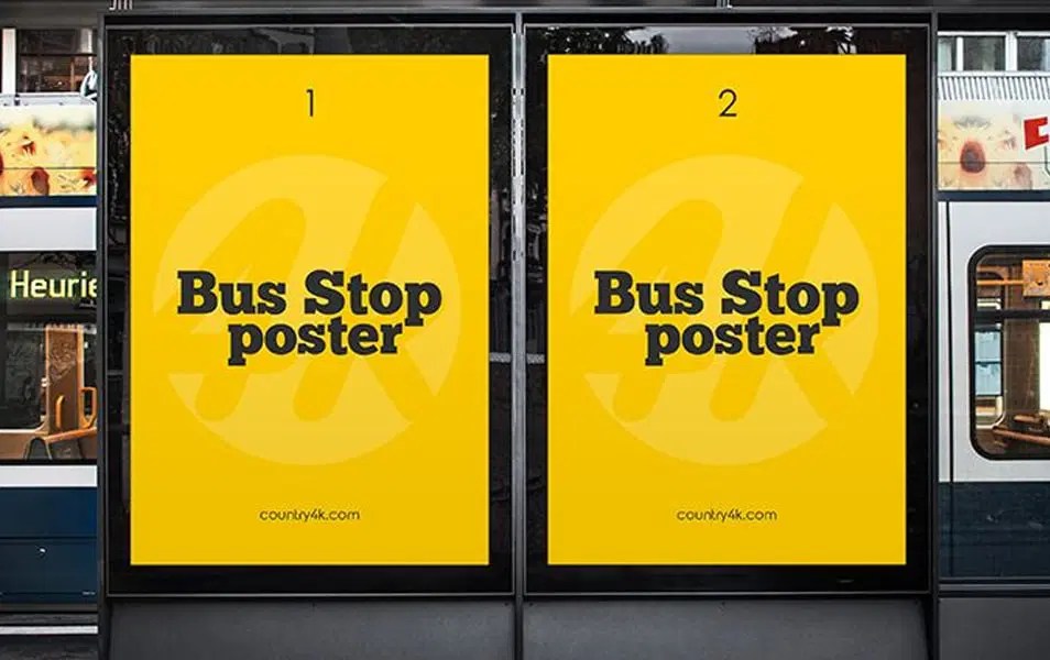 City bus on bus stop branding mockup. Free Bus Stop Poster Mockup Css Author