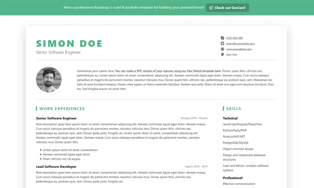 Resume Bootstrap Templates - Download Artistic Dark Background | Full HD