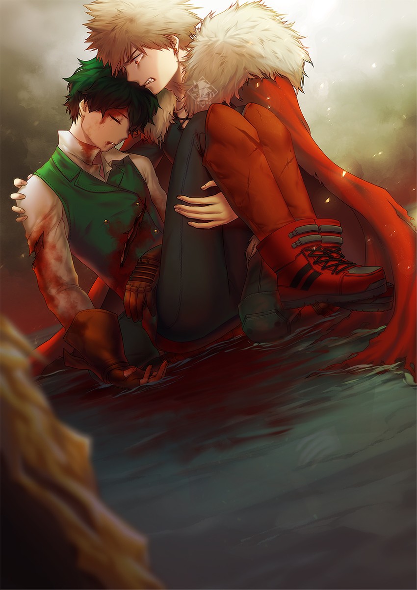 His bad ending occurs after an alternate version of events in the first episode. midoriya izuku and bakugou katsuki (boku no hero academia) drawn by toneru | Danbooru