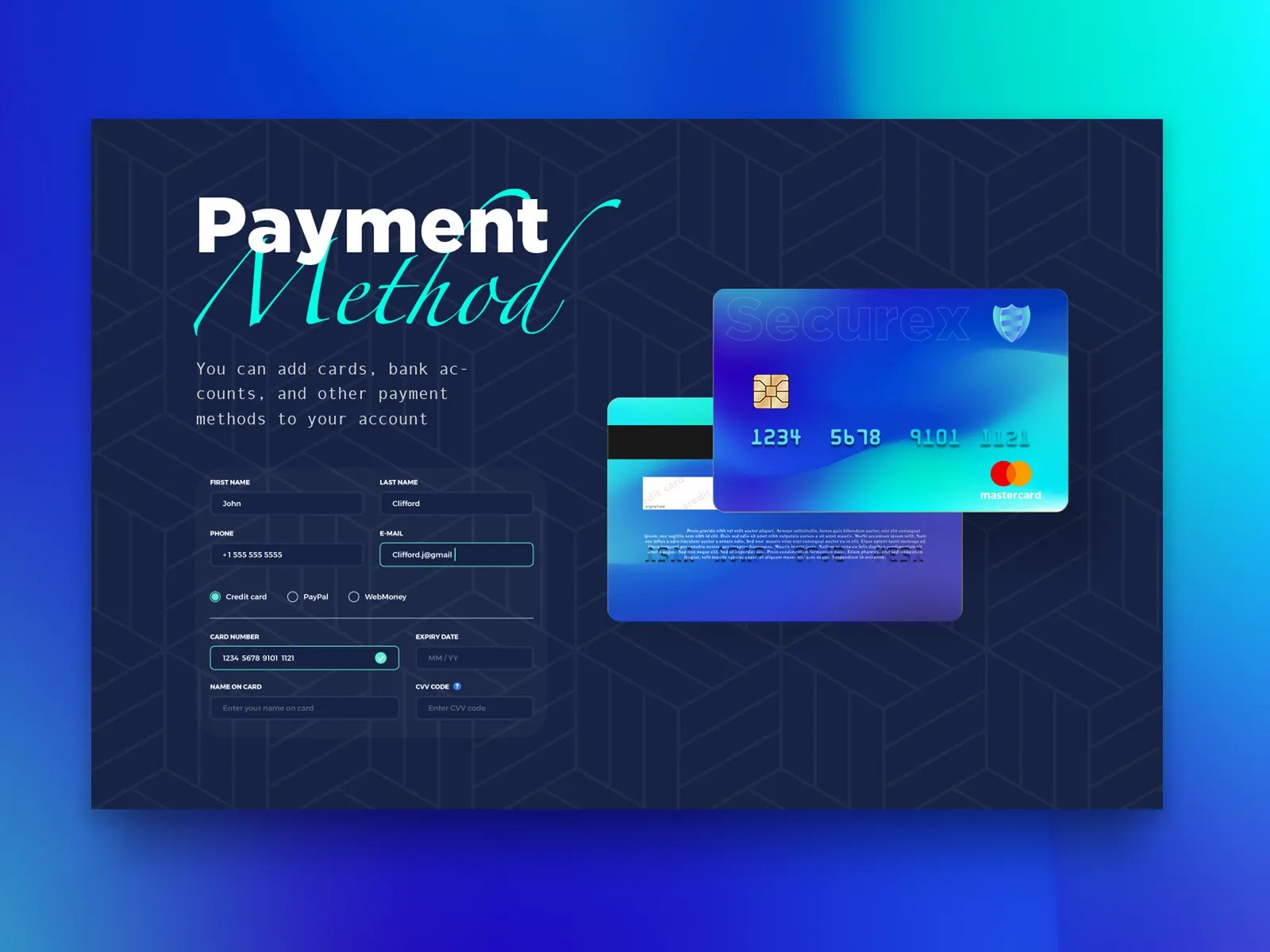 Credit card payment method form by extej ui ux design agency on dribbble