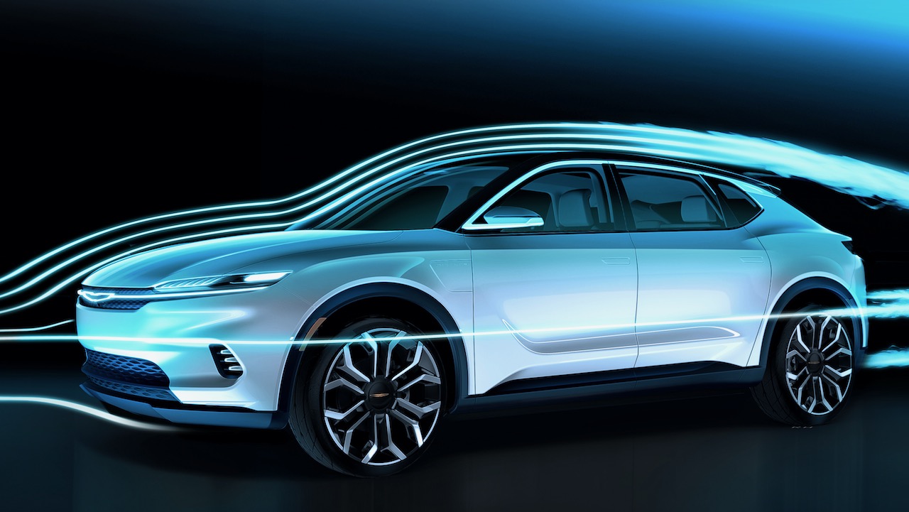 chrysler airflow concept ces2022 sketch illustrating the aerodynamic flow of