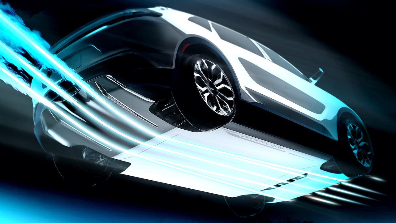 chrysler airflow concept ces2022 sketch illustrating the aerodynamic flow of