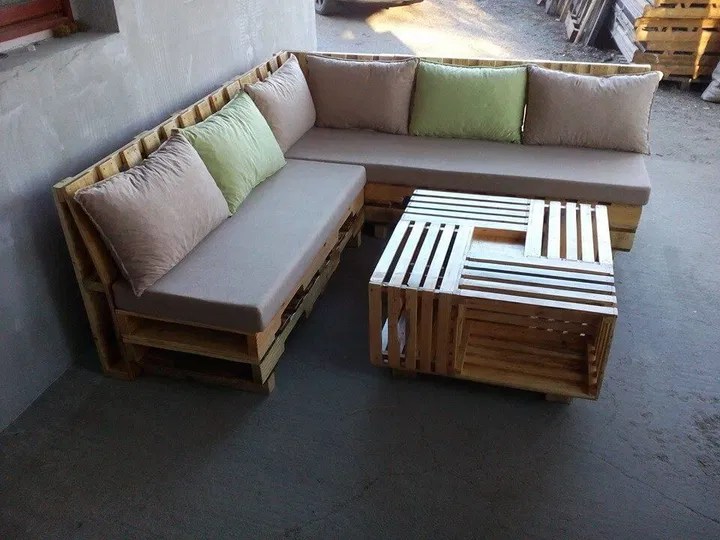 Wooden Pallet L Shape Sofa Set Easy Pallet Ideas