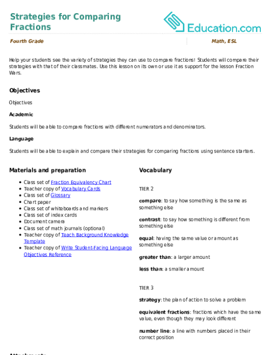 In this lesson plan for fourth grade math students, students will learn how to create a factor tree with numbers between 1 and 100. 4th Grade Fractions Lesson Plans Education Com