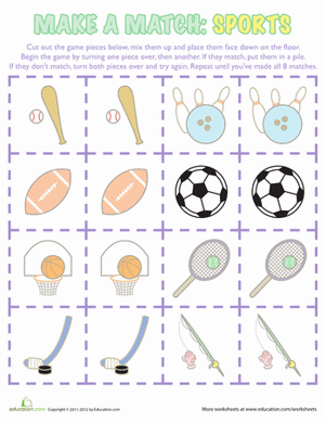 sports matching game worksheet education com