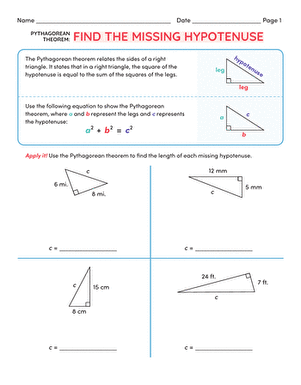 You may use this math worksheet as long as you help someone learn math. Pythagorean Theorem Find The Missing Hypotenuse Worksheet Education Com
