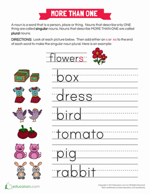 They'll point out the s and you can explain how, with many words, all you have to do is add an s to the end to make it mean more than one. Plural Forms Of Words Worksheet Education Com