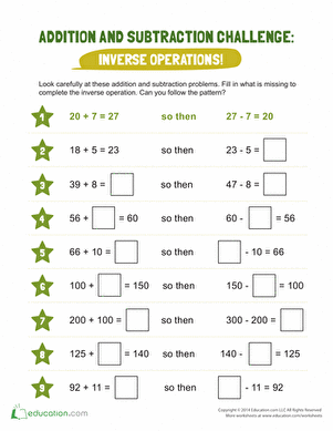 complete the inverse operation worksheet education com