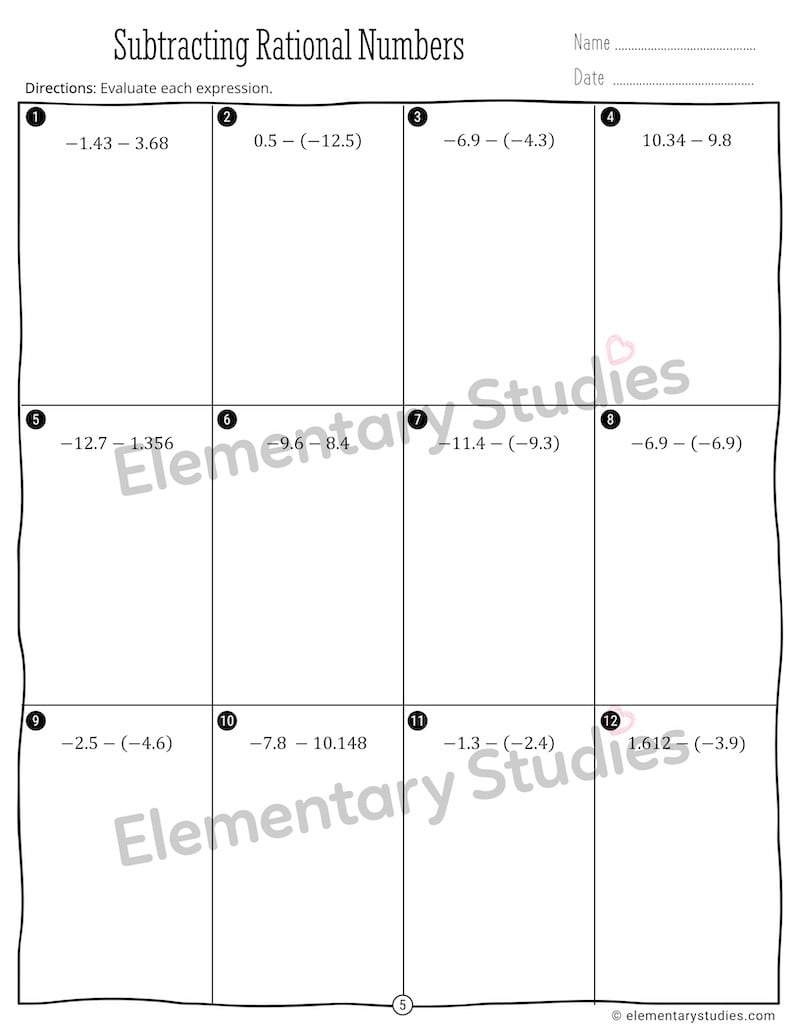 Subtracting rational numbers
