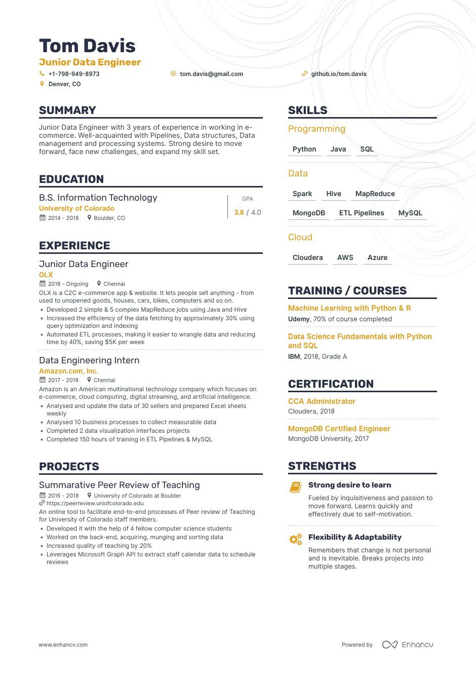 Typically, the best resume format is the standard reverse chronological order structure. Data Engineer Resume Examples 4 Templates Advice For 2022