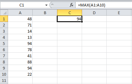 La función max en excel