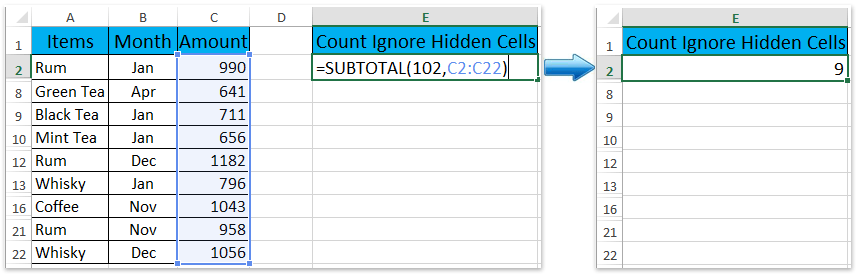 Learn how to identify formula cells the easy way using vba, and then combine vba and conditional. How To Count Ignore Hidden Cells Rows Columns In Excel