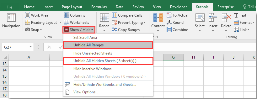 how to show or hide horizontal vertical scroll bar in microsoft excel