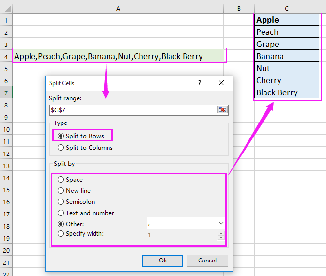 how to convert one cell to multiple cellsrows in excel